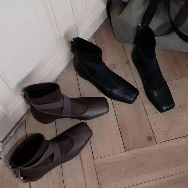 مصمم النساء حذاء من الجلد ساحة تو أحذية بكعب شتاء 2025 تشيلسي أحذية بوت قصيرة فستان أنيق مضخات ريترو موهير سنو بوتاس #2