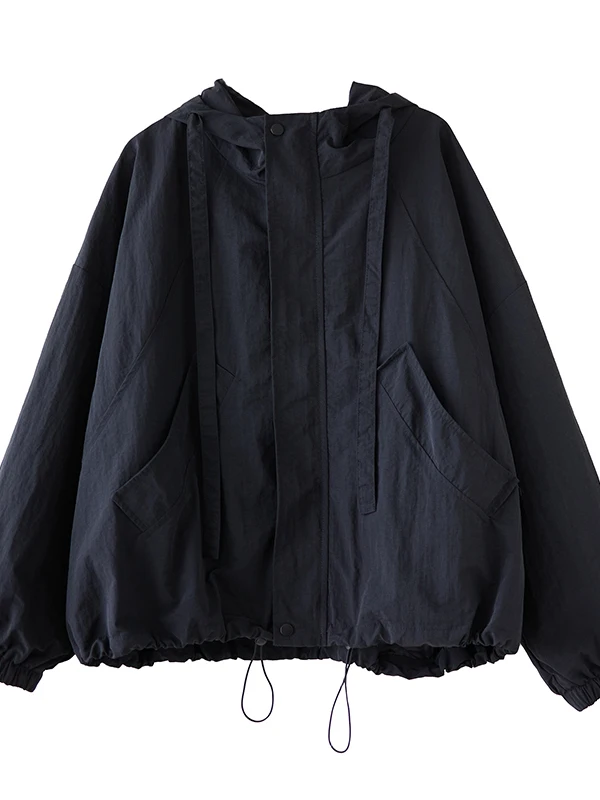 캐주얼 패션 이중 레이어드 작업복 재킷 후드 슬림핏 루즈핏 가을 2025 여성 캐주얼 슬레 아우터웨어