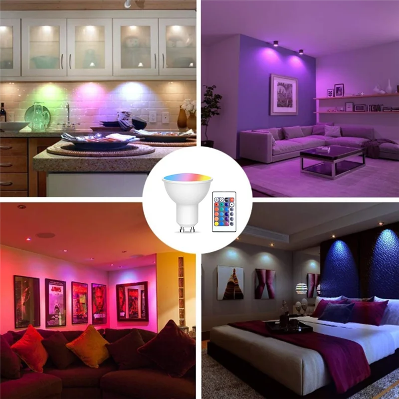 

AA76-4Pcs Gu10 Bulbs And 1Remote Control With Memory Function 17Colors Changeable Spot Ligh 4Dynamic Lighting Modes Spotlight