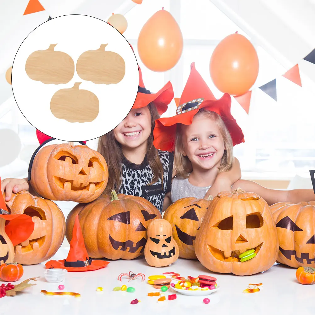 

3 Pcs Blank Pumpkins Craft Halloween Table for Kids Unfinished Wooden Board Shaped Painting Cutouts Carving Child