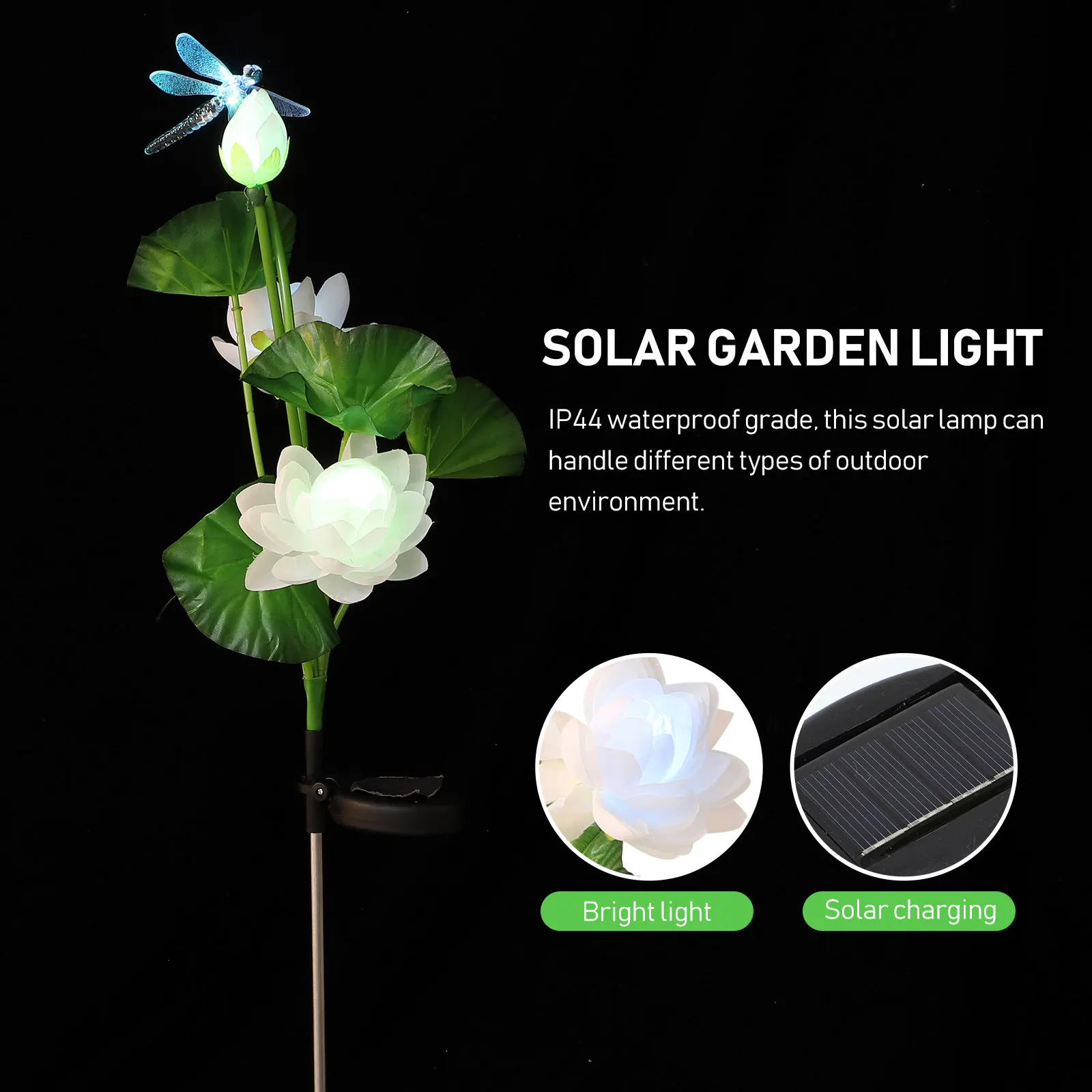 Solar Garden Light Lotus Dragonfly Design IP44 Rated Weather Resistant for Yard Pathway Courtyard Decoration Solar Path Lights