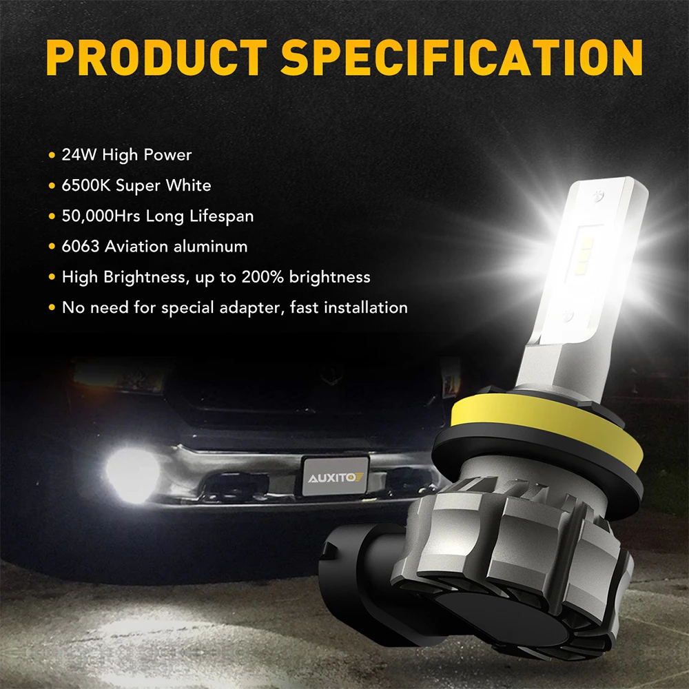 2Pcs AUXITO Fog LED H8 H9 H11 H10 H16JP 5202 880 H27W/1 White/Yellow Amber Canbus Fog Lights DRL 48W High Power 12V 2000LM CSP