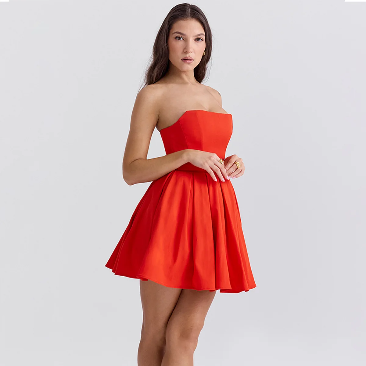 Oligai red Strapless Bodycon Party Dresses 2024 New Mini Sexy Corset Dress Elegant Casual Holiday Flare Dress