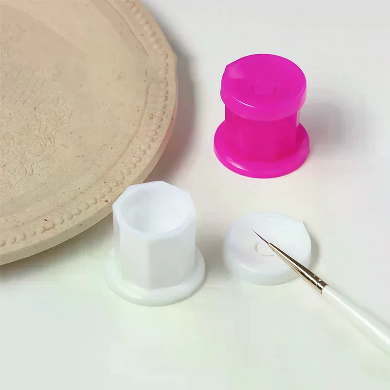 Mini Plastic Octagonal Powder Liquid Nail Cup Wiyh Cap Nail Brush Cleaning Tools Liquid Power For Mixing Bowl Brush Holder Dish
