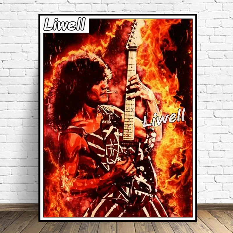 Rock Singer Playing Guitar Diamond Painting Kit Cross Stitch Musician Fire Picture Wall Art Emoridery Gift For Bar Coffee Decor