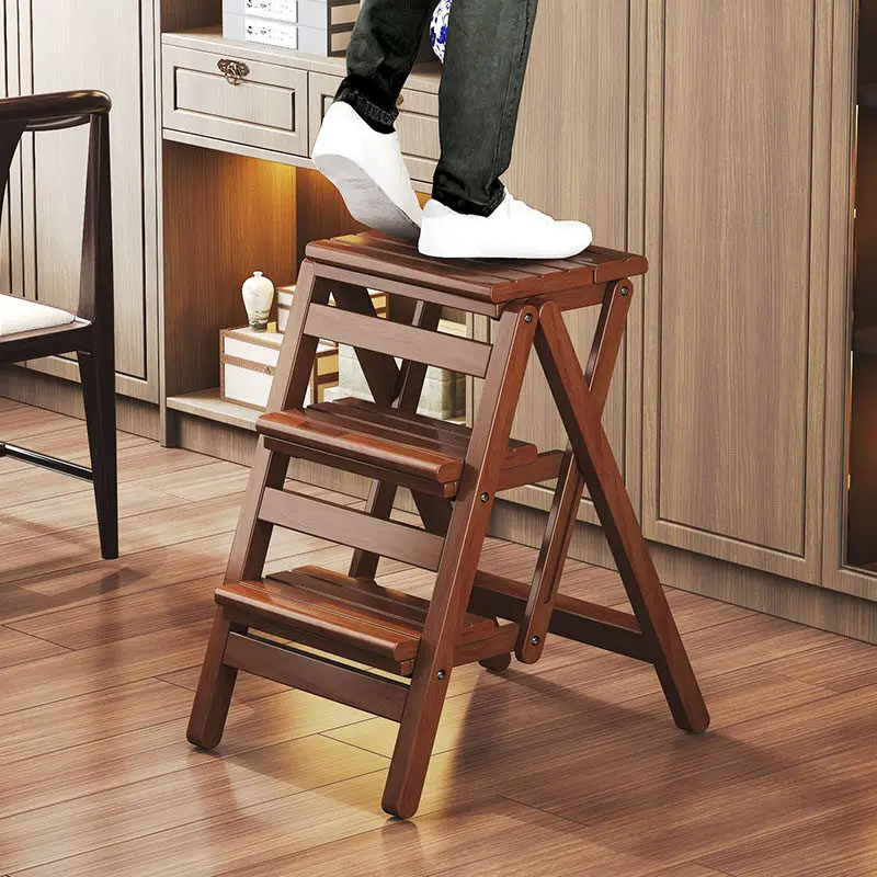 Multifunctional wood ladder stool home foldable Indoor 3-step ladder chair steady portable escalera madera kitchen furniture