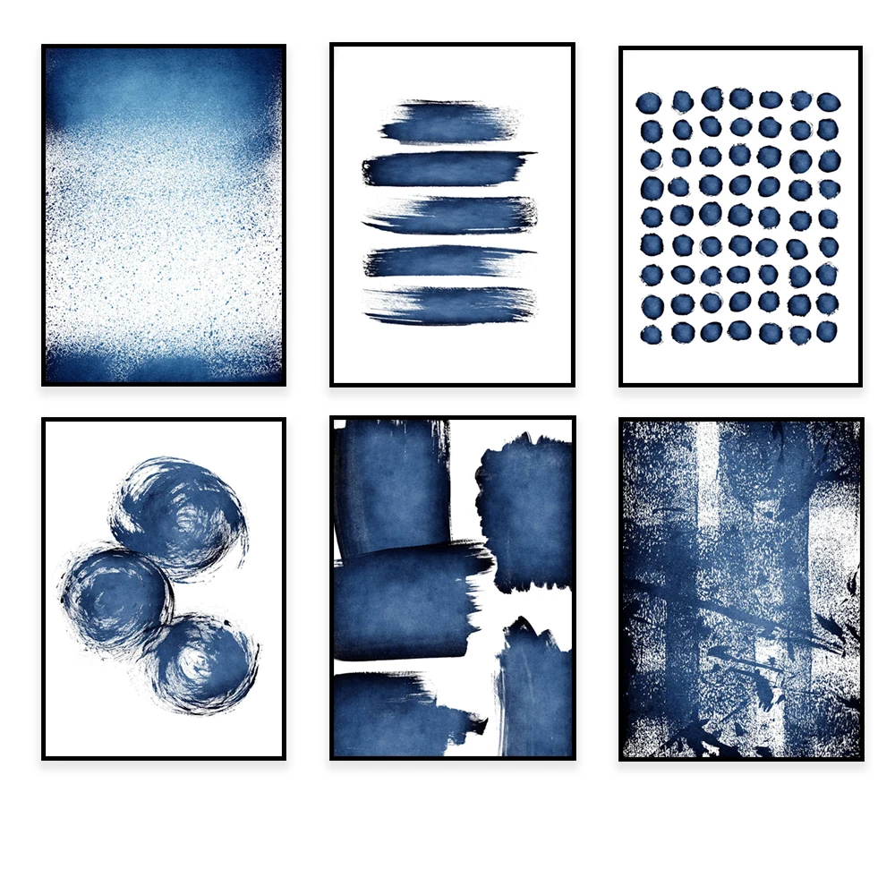 Navy blue abstract painting, brush stroke art, blue watercolor artwork, modern living room wall art, home decor poster