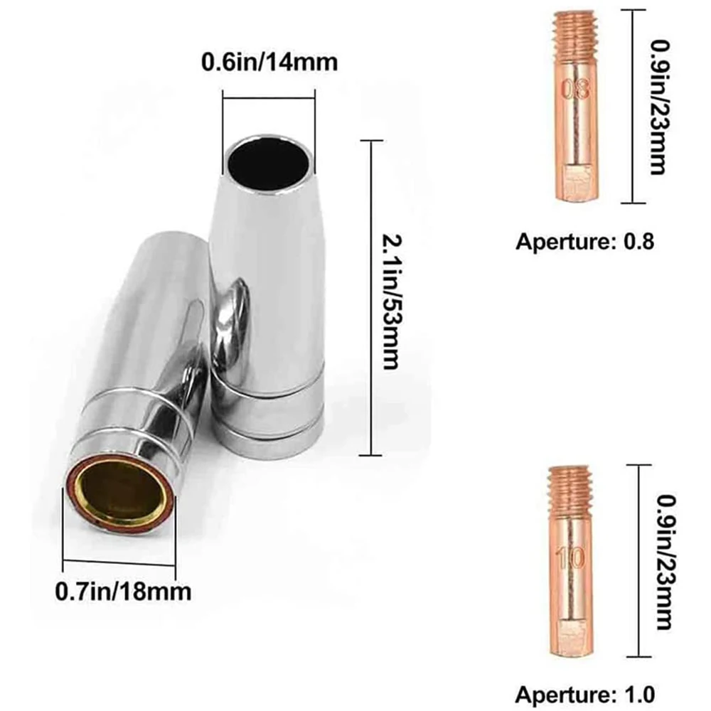 Soplete de soldadura MIG MB15 15AK, 42 piezas, punta de contacto, 0,8/1,0mm, consumibles, herramientas de soldadura, accesorio, boquilla de Gas 0,6