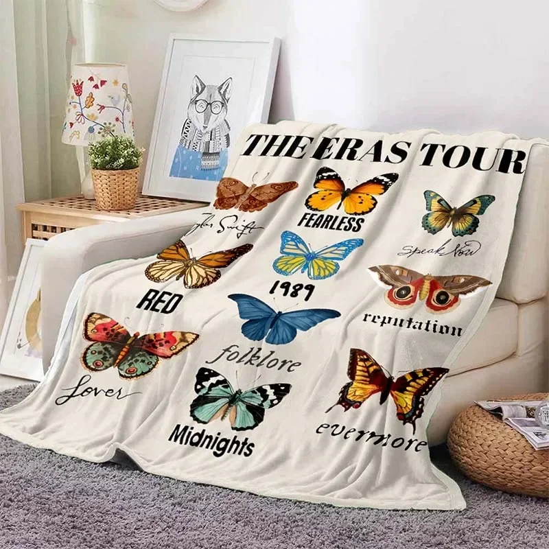 

Fashionable Butterfly Print Blanket Flannel Soft Comfort Blanket Travel Outdoor Lunch Blanket Sofa Lunch Break Birthday Gift