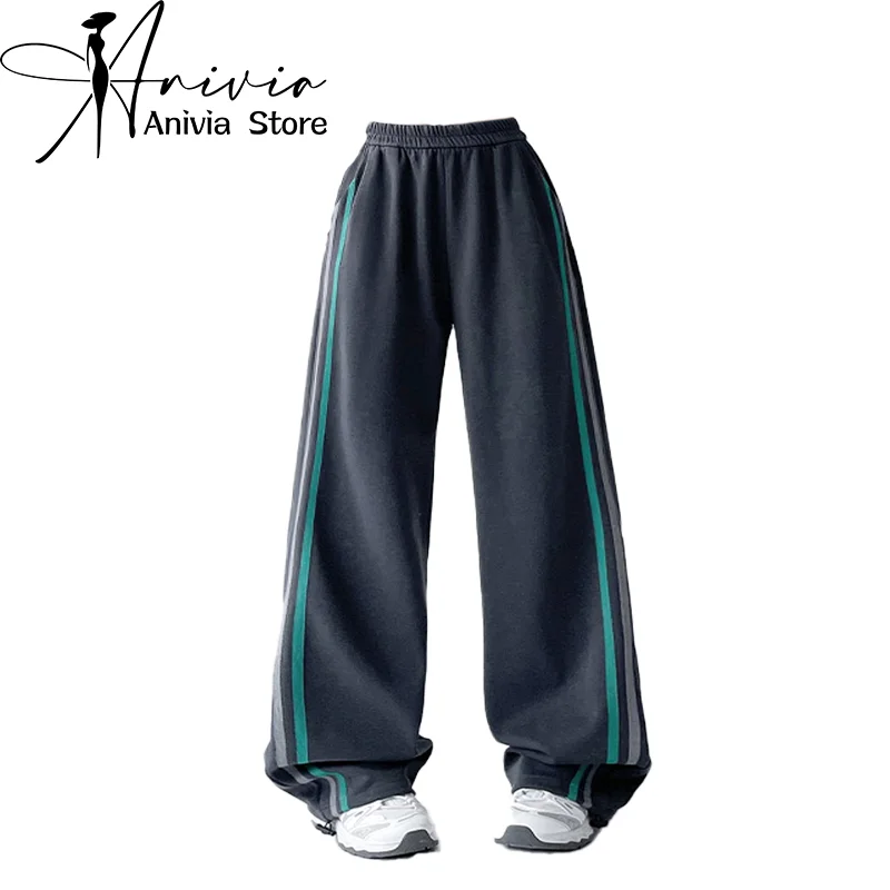 Women's Autumn/Winter Striped Pants Y2K Harajuku Aesthetics Academy Sports Street Dance Hip Hop Retro Wide Leg Pants Clothes New