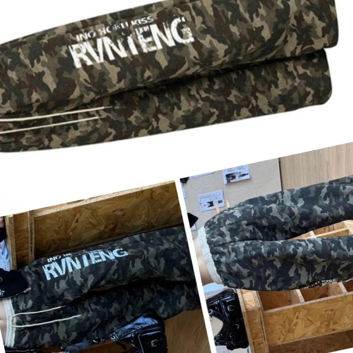 

American retro fashion street versatile casual pants loose drape trousers Camouflage splicing waistband drawstring sweatpants