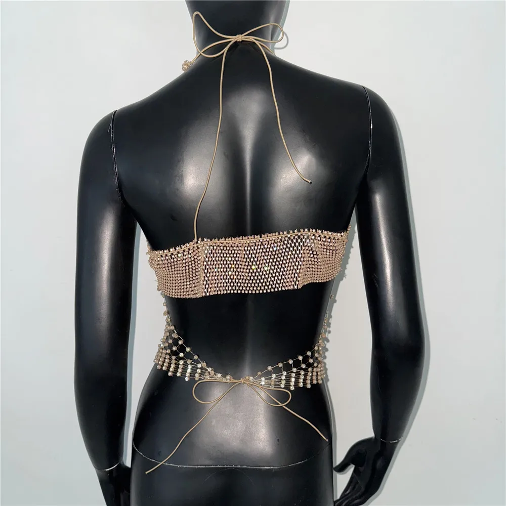الفاخرة الماس شبكة المرأة بروتيل الصيف مثير الجوف منظور شبكة صيد السمك عارية الذراعين الرسن الرقبة تانك القمم نادي الحفلات المحاصيل الأعلى #6