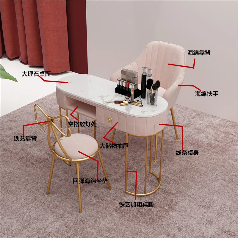 Nail art table and chair set Nordic ins Internet celebrity special e****mic single double nail art table paint wrought iron free