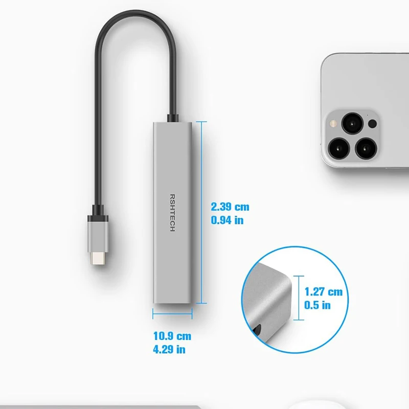 RSHTECH USB C Hub 10Gbps Aluminum 4-Port USB-C 3.2 Gen 2 Dongle Portable USB C Multiport Adapter for Thunderbolt/Type C Laptop