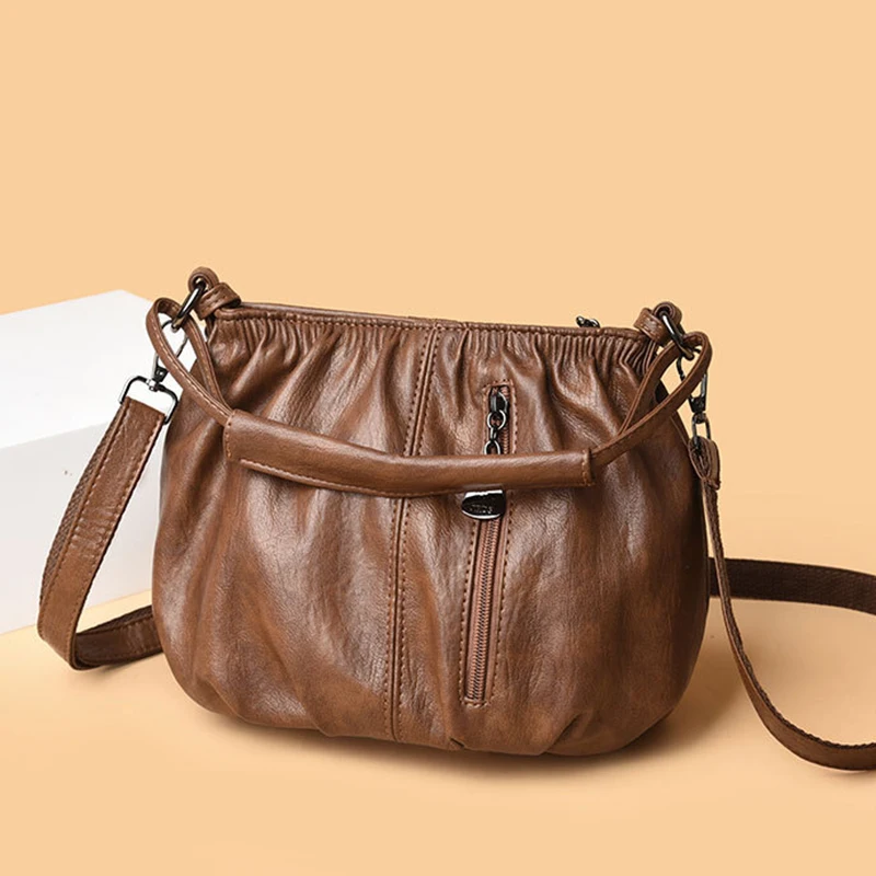 Bolsos de Hombro Casuales de Cuero para Mujer, Bolsos de Lujo de Diseñador, Bolso Bandolera, Bolso de Mano Vintage