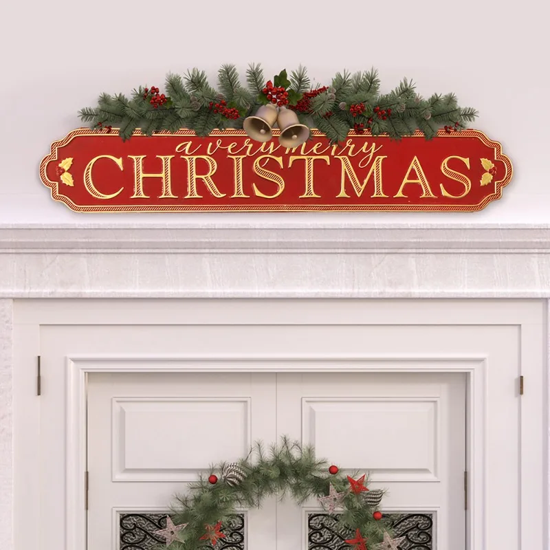 Christmas decorations European retro wrought iron wall decoration welcome sign Christmas tree fireplace decoration listing Door