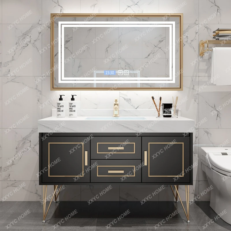 Nordic Smart Solid Wood Bathroom Cabinet Combination Bathroom Marble Sink Wash Face Light Luxury Bathroom Wash Inter-Platform