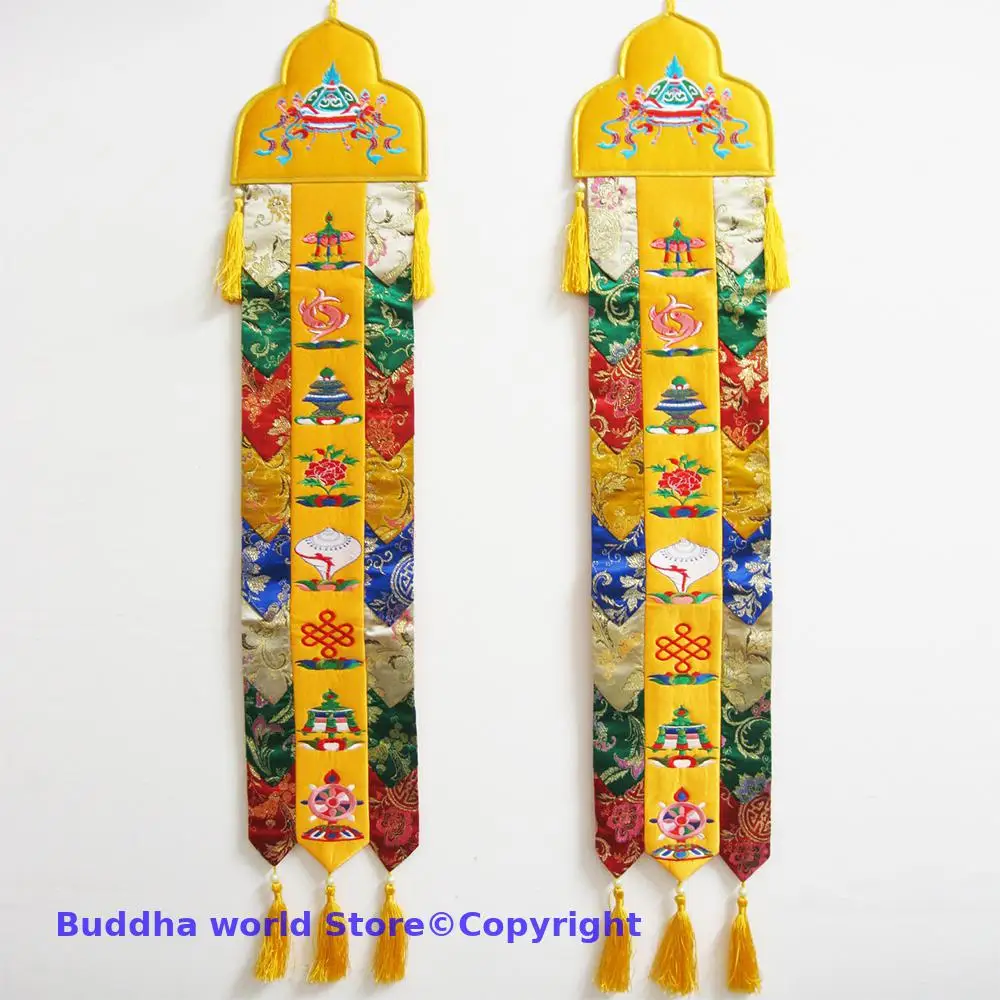 

120cm Buddhist HOME Temple hall decoration Embroidery Eight Auspicious Symbols Wall hang Sutra banner Prayer flag FOPAN 2p