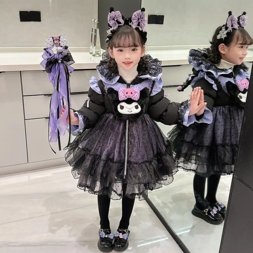 Sanrio Kuromi Girls Lolita Down Cotton Clothes Outwear Autumn Winter Thicken Coat Cartoon Leisure Cottoncoat Children's Clothing