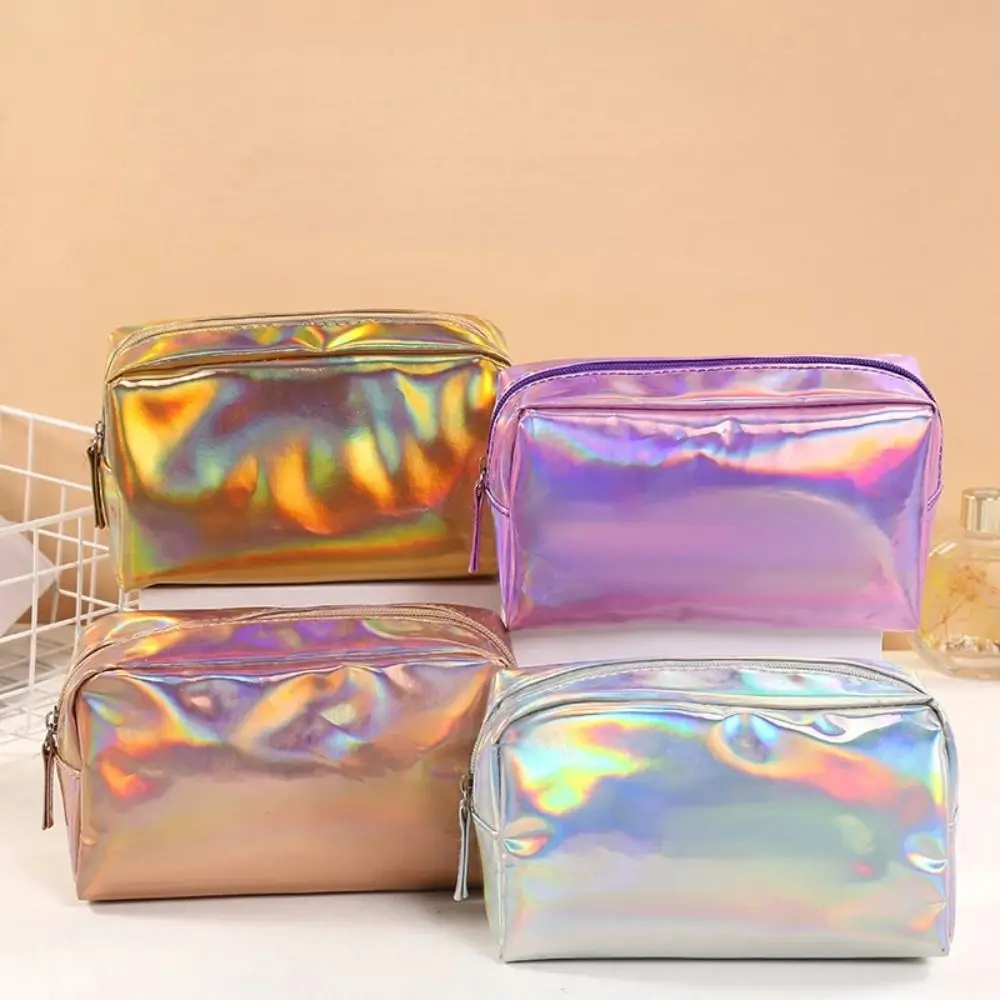 New Solid Color Cosmetic Bag Laser Large Capacity Makeup Gift Bag Waterproof Makeup Pouch Travel