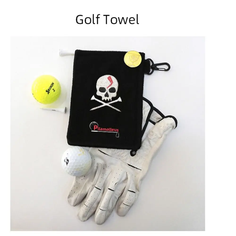 Professional Skull Pattern Magnetic Golf Towel 15x10.5cm with Carabiner Golf Club Wiping Cloth Mini Minimalist Design Golf Clubs