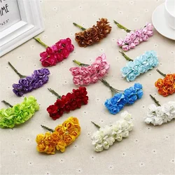 12pcs 1.5cm Mini Artificial Paper Rose Bouquet DIY Wreath Scrapbook Wedding Decoration Fake Flower Ornament