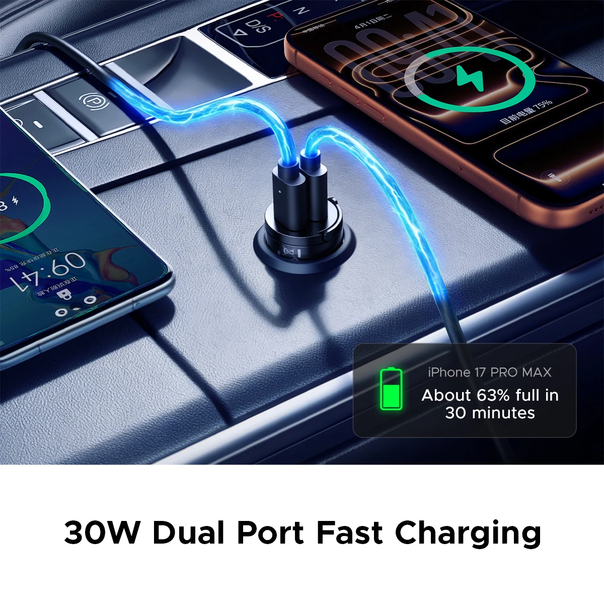 ORICO MR-30-2C 30W Dual Type C Car Charger PD Fast Charge Mini Zinc Alloy Pull Ring Car Charger For All Phones 12-24V Universal
