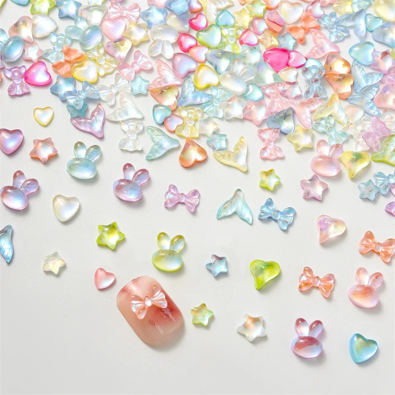 20Pcs Mocha Series Star Nail Art Accessories Charm 3D Mixed Heart Fish Tail Bow Parts DIY Manicure Nail Rhinestones Decorations