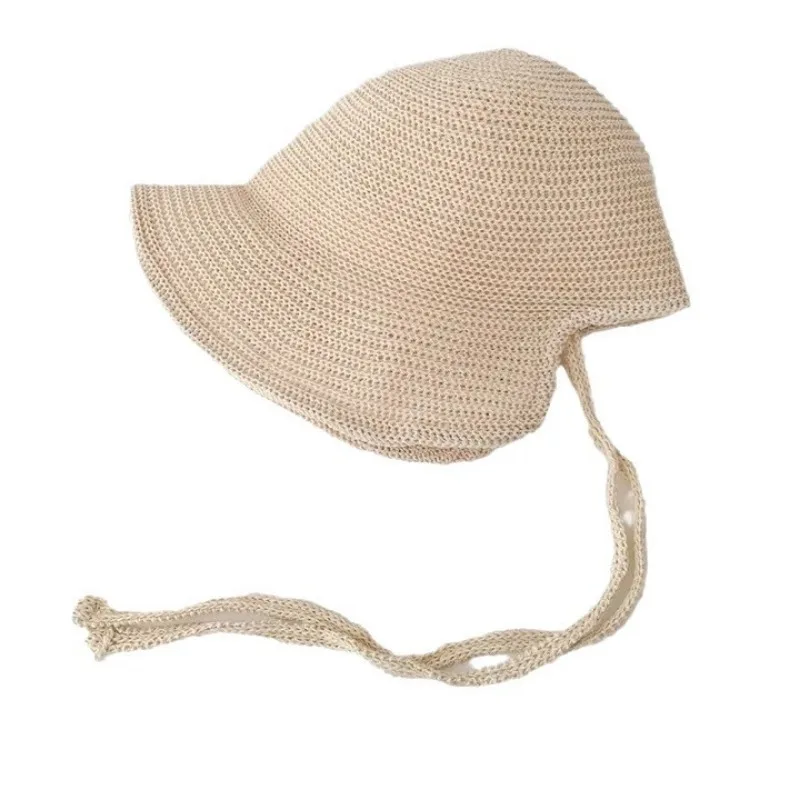 Korean Linen Knitted Straw Knitted Loli Hat Summer Simple Wide Brim Lace Breathable Sunshade Sunscreen Dome Sun Hats for Women