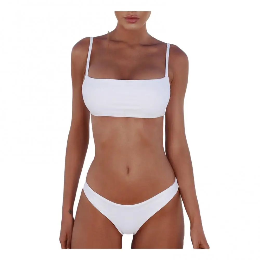 ชุดบิกินี่บราของผู้หญิงชุดว่ายน้ำไร้สายมีสายรัดชายหาดสีทึบ