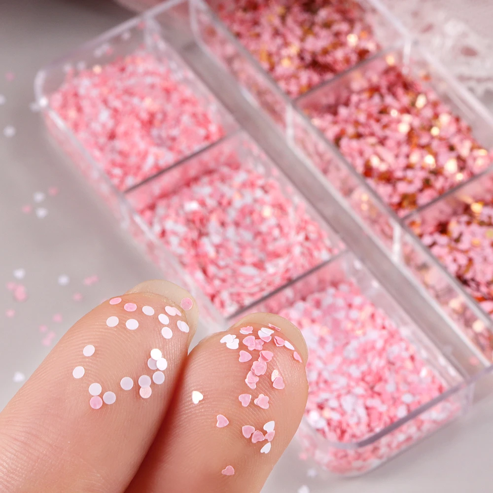 Mixed Pink Nail Art Sequins Ultrathin 1mm Round Hearts Star Paillettes Nail Charms Luxury Kawaii Nails DIY Accessories Sequins