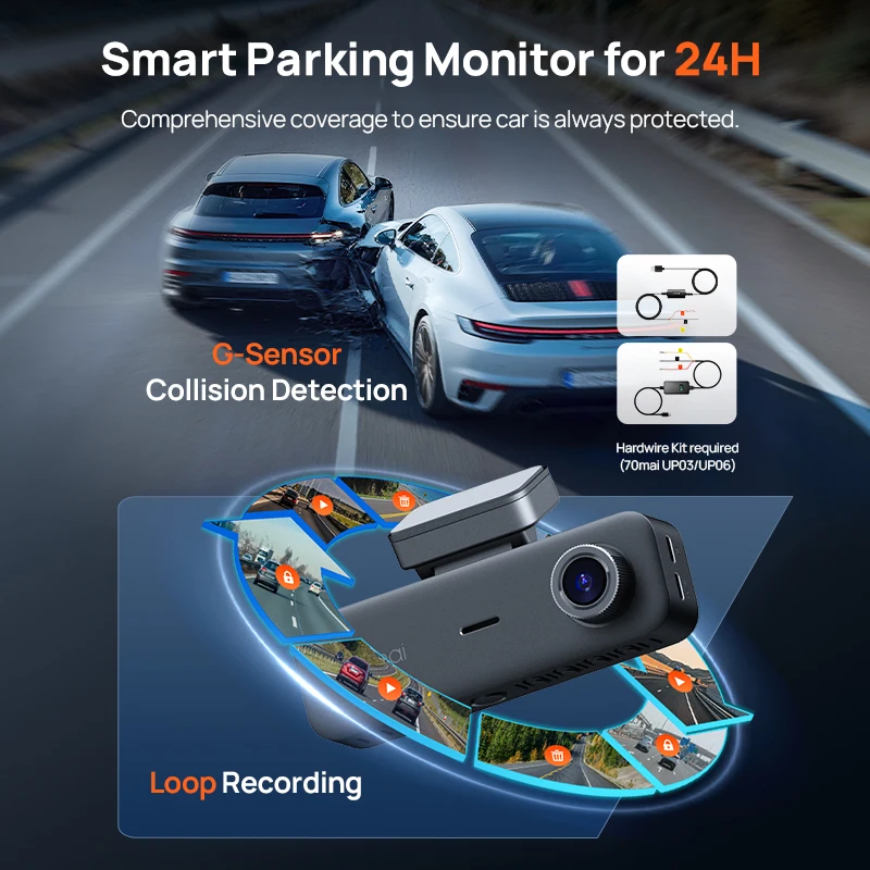 70mai 4K T800E 3채널 블랙박스 전방 후방 실내 3 in 1 음성 제어 지원 2... - 4