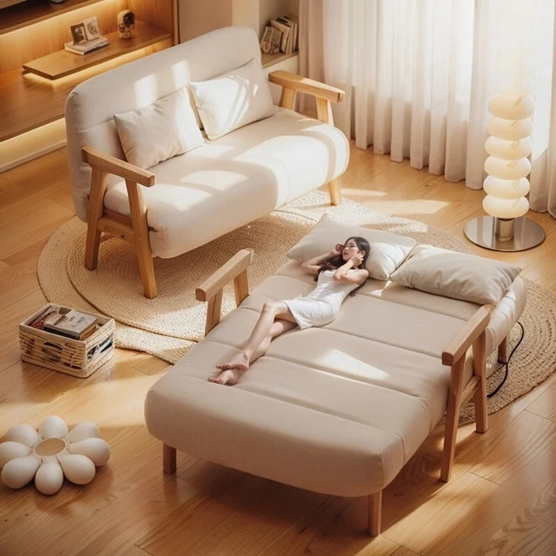

Folding sofa bed dual-purpose solid wood multi-functional small apartment Internet celebrity single bed household retractable