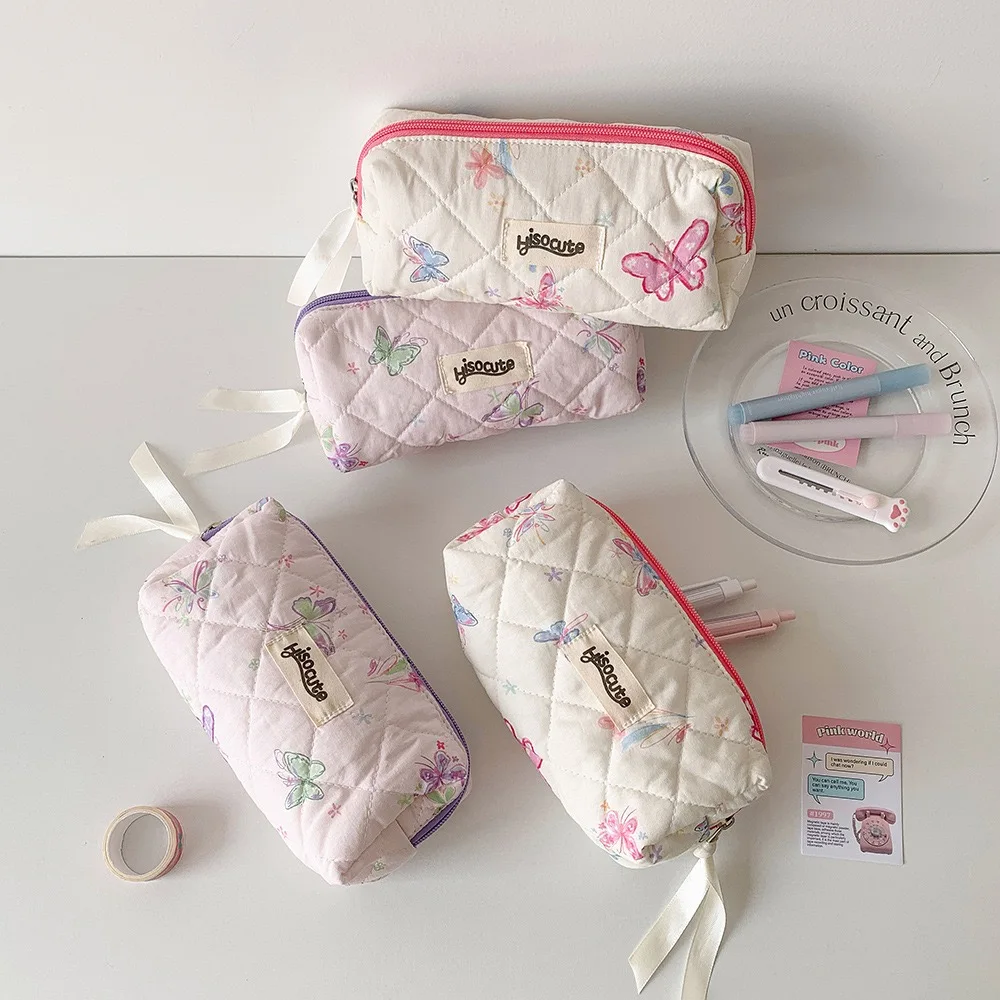 

INS Butterfly printing Large Capacity Pencil Case Korean DIY Makeup Bag Writting Pen Case Student Office School Stationery