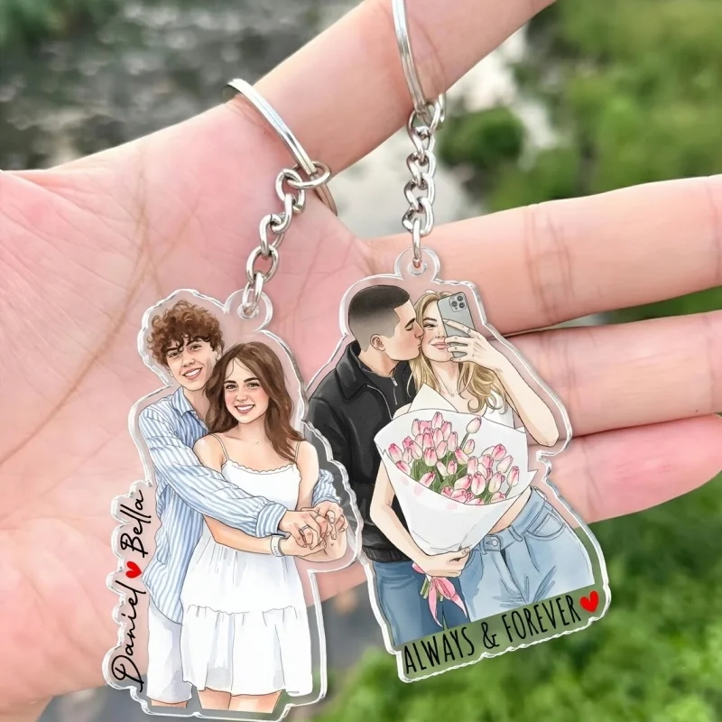 Custom Couple Photo And Text Keychain  Personalized Acrylic Photo Key Chain Ring Keychains  Anniversary Gift Jewelry Couple Gift