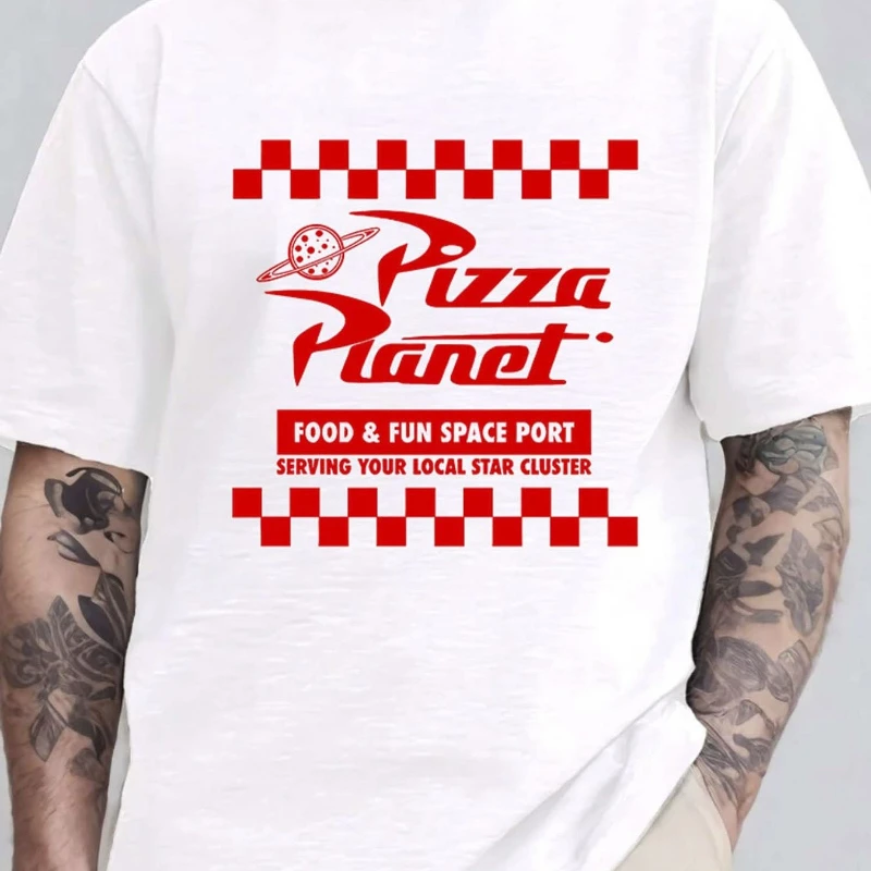 

Мужская футболка в стиле ретро с рисунком пиццы и планеты, новое летнее повседневное модное мужское и женское уличное платье для пар