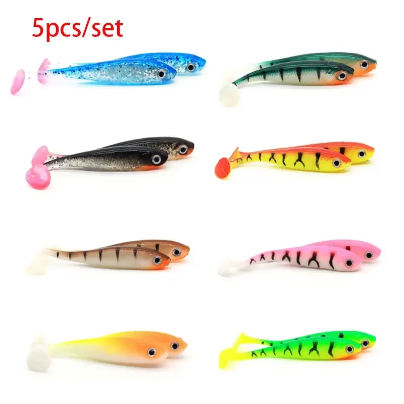 5pcs/lot Fishing Lure T-tail Bait soft lures silicone bait Sea Fishing Swimbait Wobblers Tackle  pesca