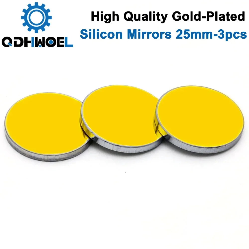 QDHWOEL 3pcs Co2 Laser Si reflective Mirrors 25mm for Laser Engraver Gold-Plated Silicon Reflector Lenses