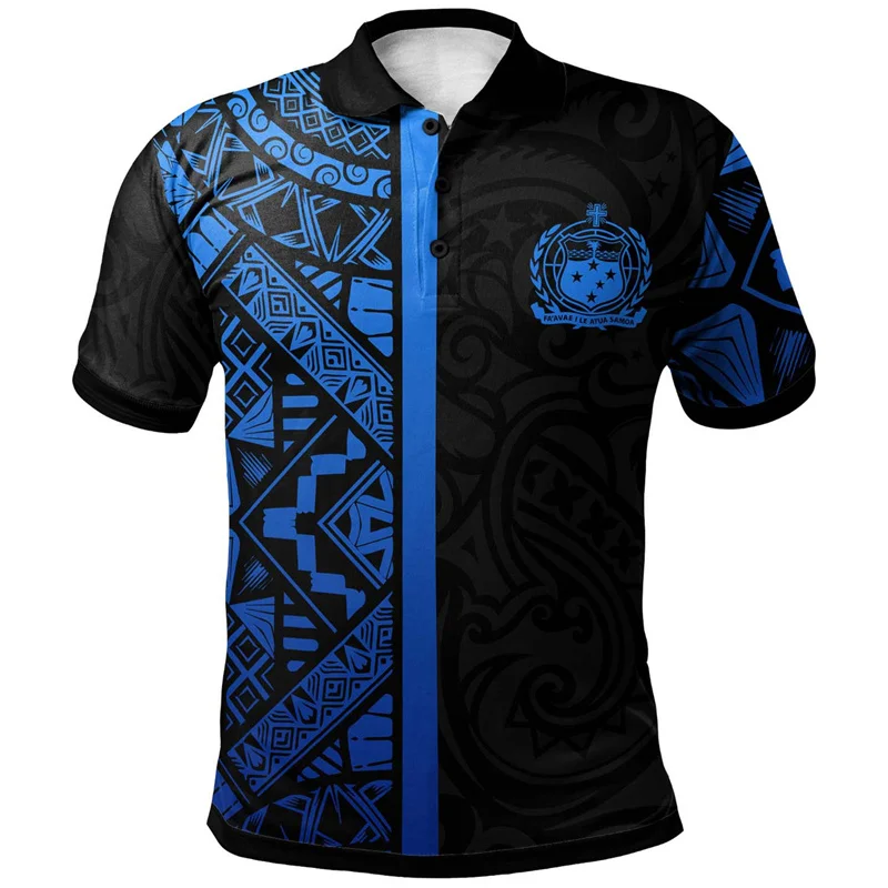 Vintage New 3D American Samoa Flag Printed Polo Shirt For Men Polynesian Samoa Emblem Graphic Polo Shirts Fashion Clothing Polos