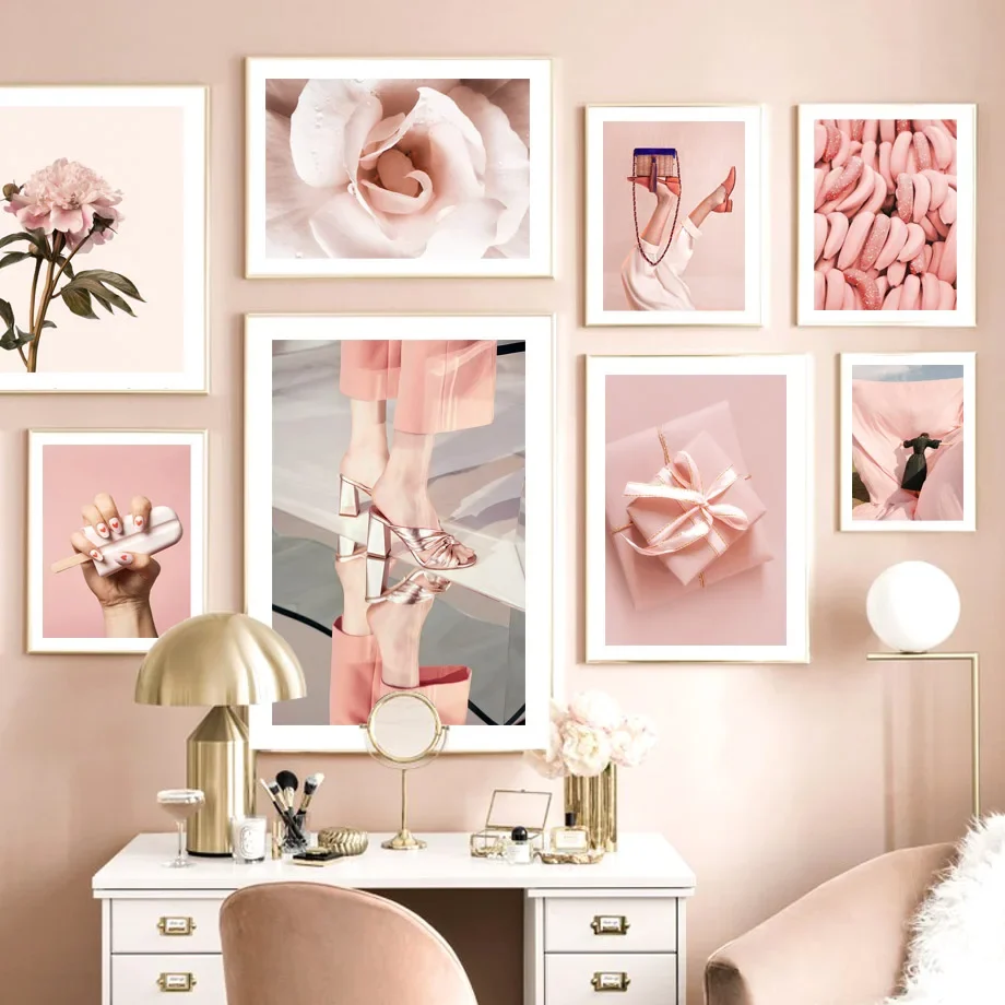 

Pink Modern Fashion Woman Flower Canvas Wall Art Trendy Living Room Home Decor Posters Print Picture for Interior Design