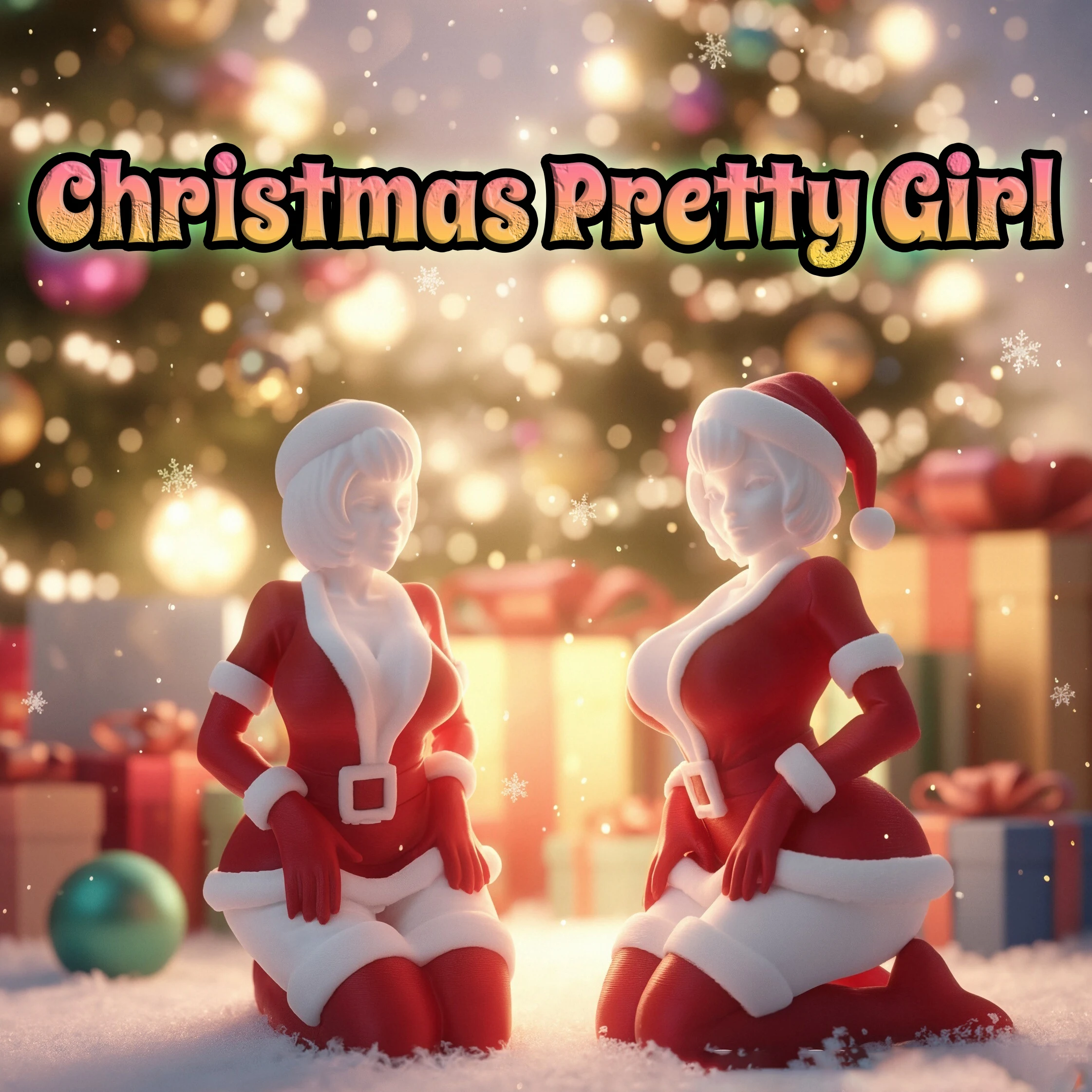 1pc Kneeling Christmas Belle Statue, Red-White Festive Attire with Fur Trim. Exquisite Fur Collar & Waist Buckle Details.