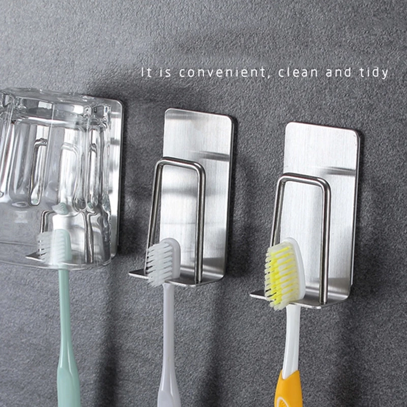 Stainless Steel Toothbrush Holder Tooth Mug Cup Storage Shelf Wall Suction Bath