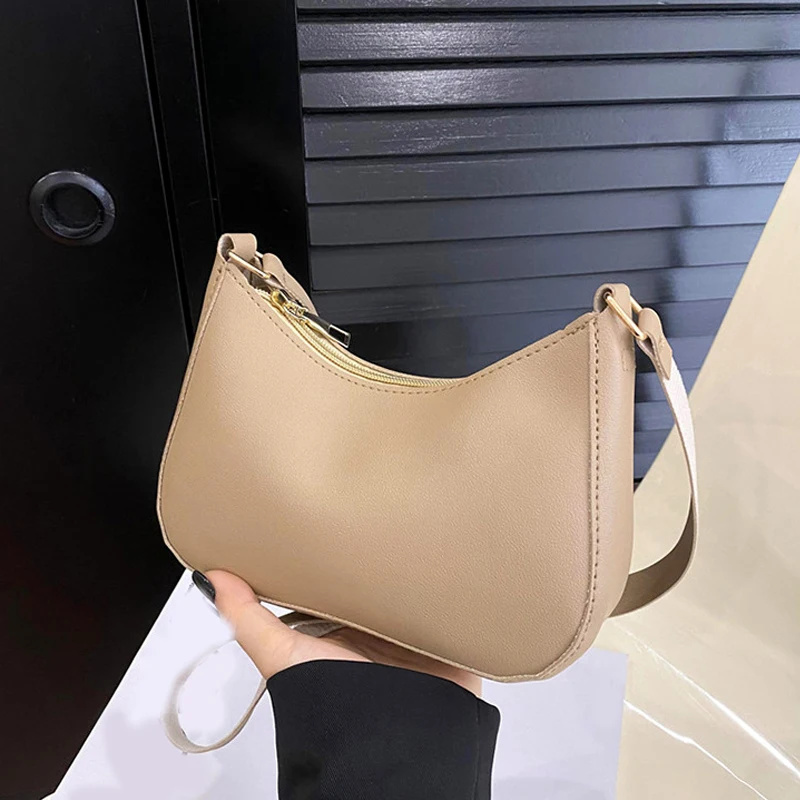 Retro einfarbig pu Leder Schulter Achsel Tasche Damenmode Handtaschen Hobos Geldbörsen und Handtasche Damen Umhängetaschen – Detail 7