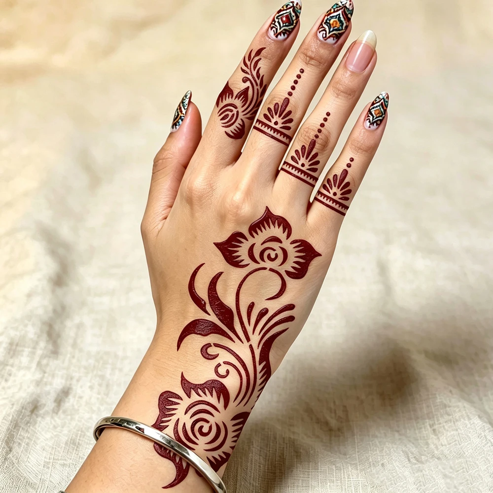 1pc Reusable Floral Temporary Tattoo Sticker Flower Henna Tattoo Stencil Body Art Painting Template Tattoo Painting Tools