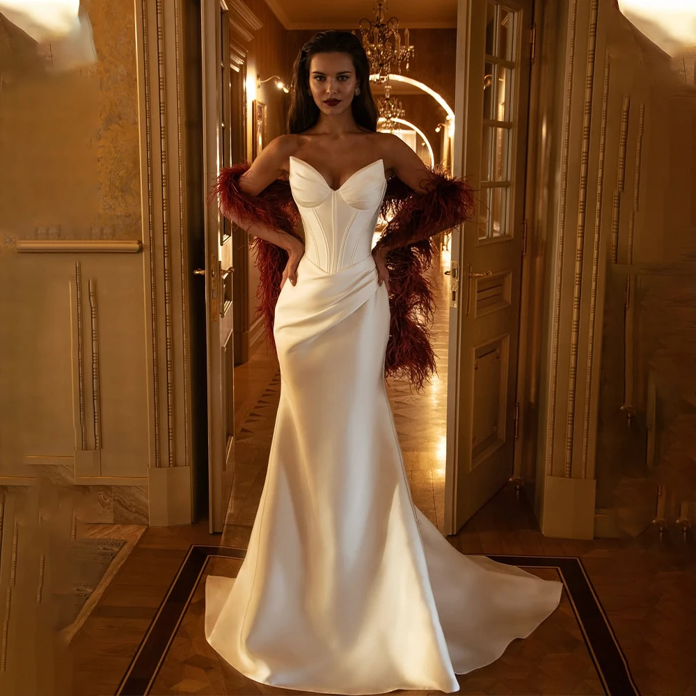 Abiti da sposa sexy a sirena in raso con scollo a V e pieghe Sweep Train Corsetto sul retro Custom Made 2026 Vestido De Noival