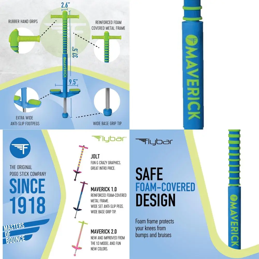 

Flybar Maverick 2.0 Foam Pogo Stick for Kids Ages 5 and Up, 40 to 80 Pounds - Outdoor Toy for Boys and Girls With Rubber Grip by