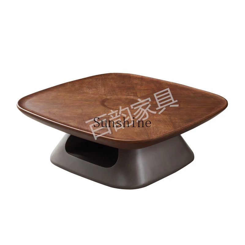 Modern minimalist wabi sabi style walnut generous coffee table combination