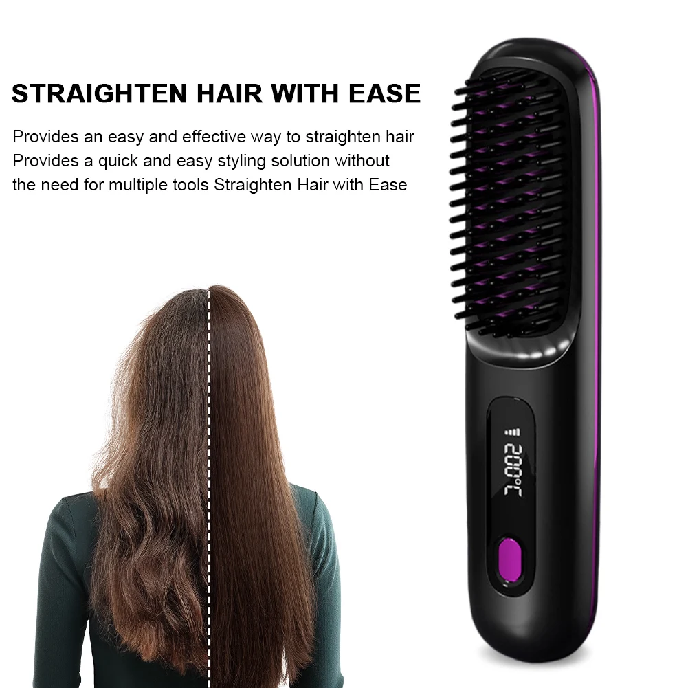 

Cordless Hair Straightener Negative Ions Hair Straightener Digital Display Mini Hot Hair Comb 3 Adjustable Temp for Hair Styling