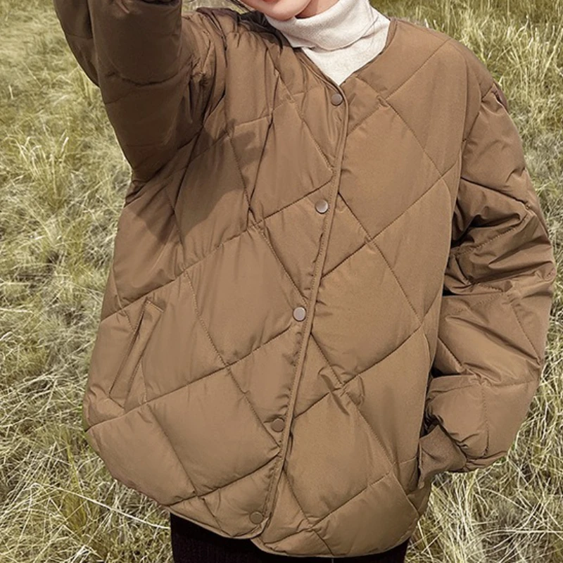 Short and Lightweight Down Cotton Jacket for Women, Loose Fit New Baseball Jacket