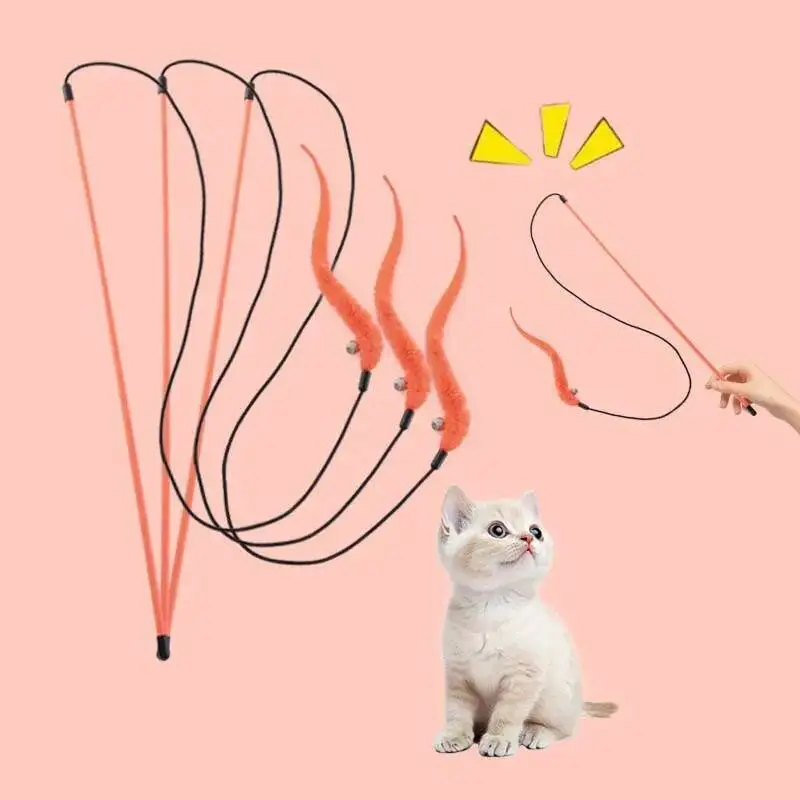 

Stick Bell Squeaky Feather Caterpillar Interactive Kitten Funny Rod Teaser Cat Toy Supplies